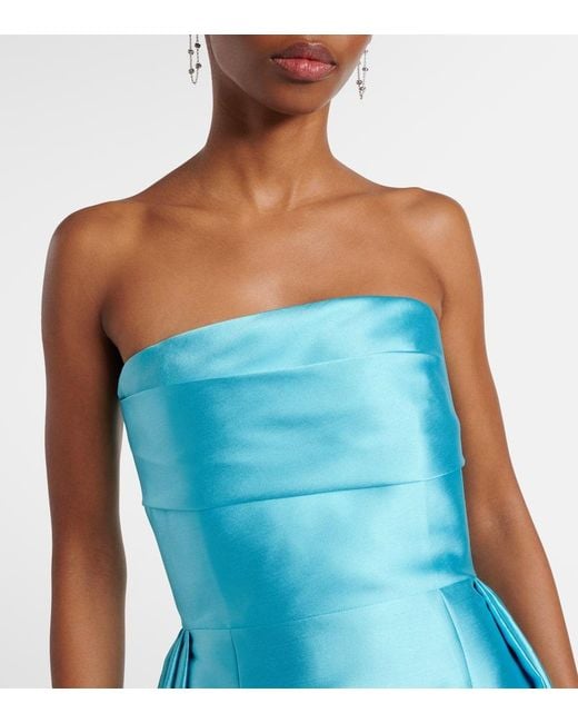 Solace London Blue Strapless Satin Twill Gown