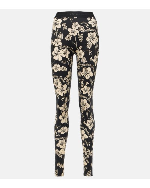 MARINE SERRE Black Regenerated Floral Jersey Stirrup leggings