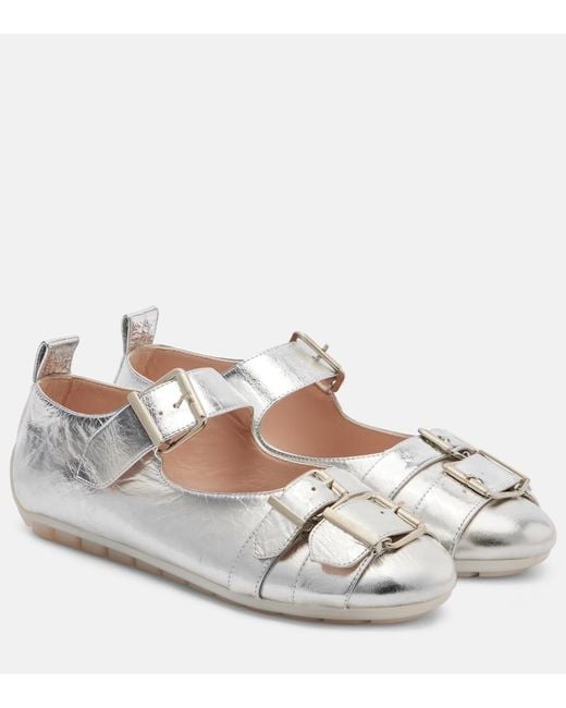 Simone Rocha Metallic Buckle Ballerina Grip Leather Ballet Flats