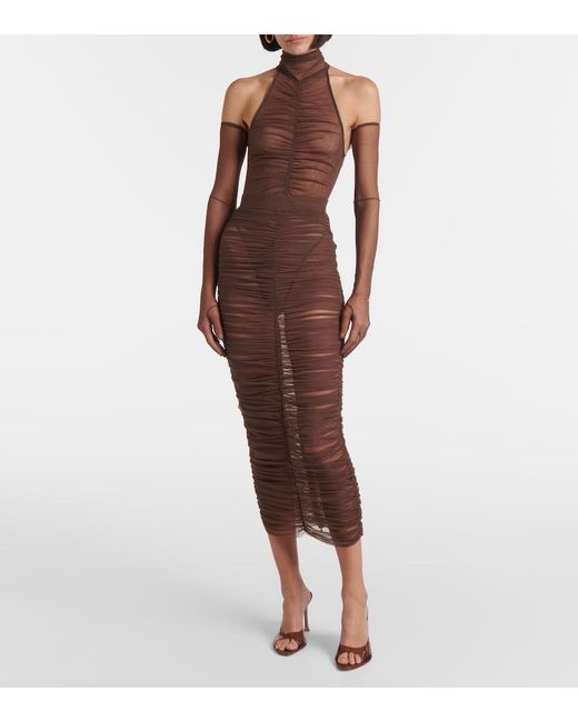 Alex Perry White Ruched Sheer Bodysuit