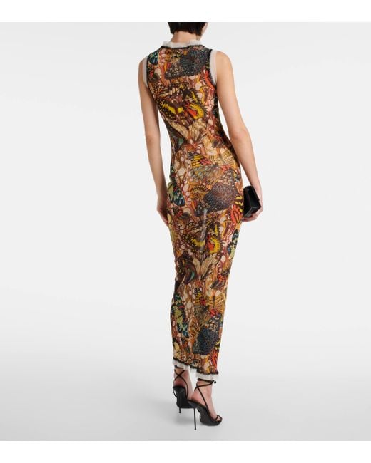Jean Paul Gaultier Multicolor Yellow Papillon Graphic-pattern Mesh Maxi Dress X