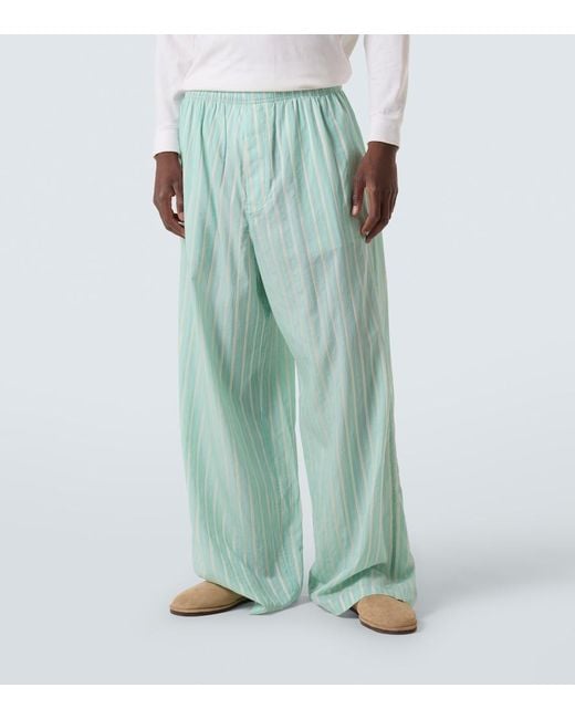 Balenciaga Green Striped Mid-Rise Pajama Pants for men