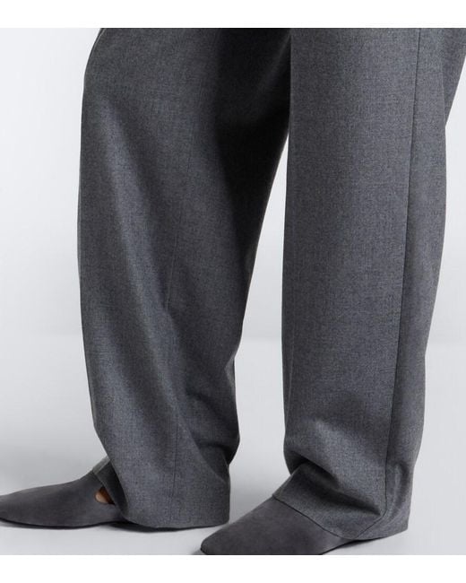 Max Mara Gray Belted Cashmere-Blend Wide-Leg Pants