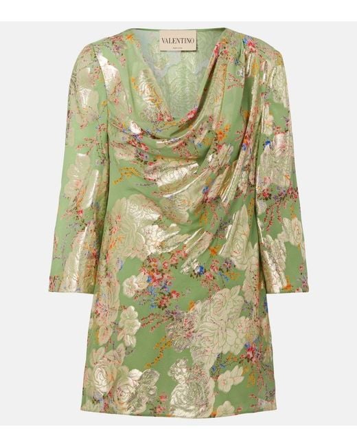 Valentino Green Draped Fil Coupe Silk-Blend Lame Blouse