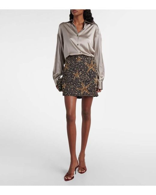 Rixo Black Minna Sequined Miniskirt