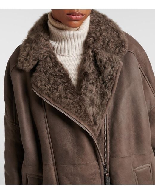 Brunello Cucinelli Brown Shearling-Lined Leather Coat
