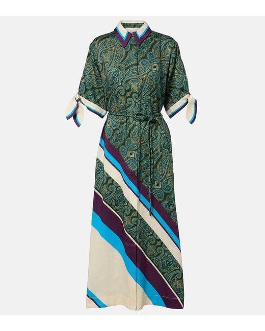 ALÉMAIS Green Joni Printed Linen-Blend Shirt Dress
