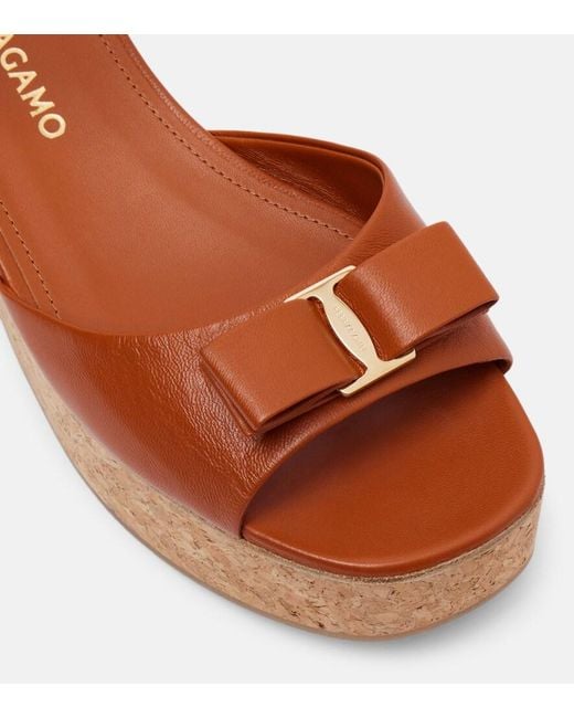 Ferragamo Brown Selna Leather Wedge Sandals