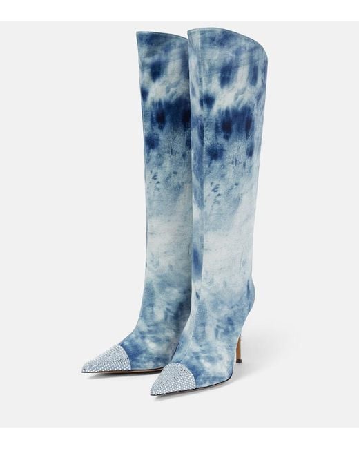 Alexandre Vauthier Blue Tie-Dye Denim Knee-High Boots
