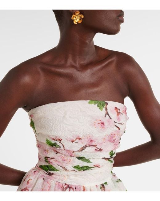 Robe Bustier En Soie Melangee A Fleurs Oscar de la Renta en coloris Natural
