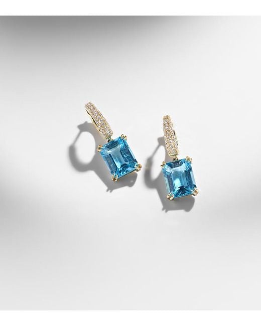 Octavia Elizabeth Blue Yana Charmed Micro 18Kt Earrings With Topazes And Diamonds
