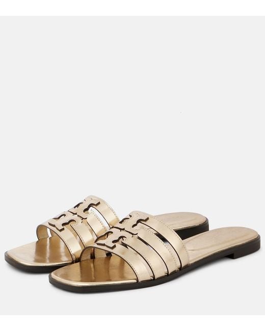 Tory Burch Natural Ines Metallic Leather Slides