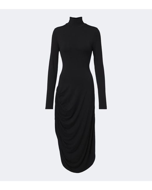 Proenza Schouler Black Imogen Draped Gathered Jersey Midi Dress