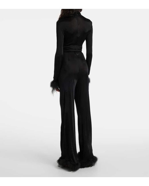 Prada Black Feather-Trimmed Wide-Leg Pants