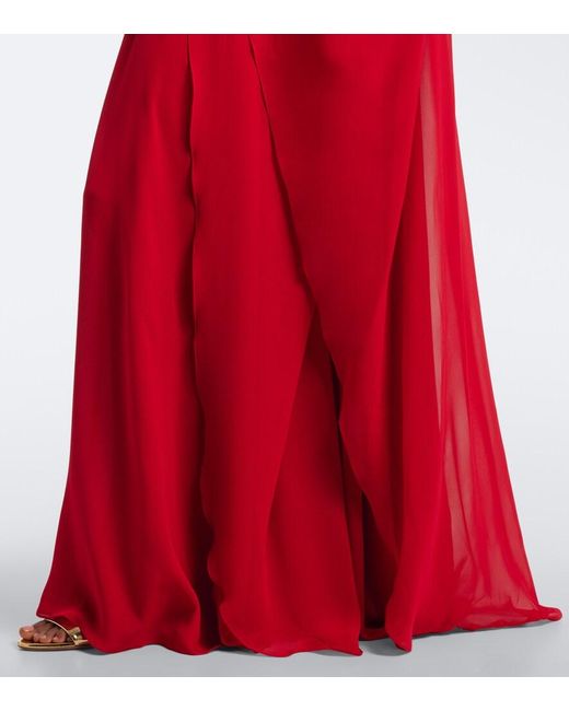 Elie Saab Red Embellished Silk Chiffon Kaftan