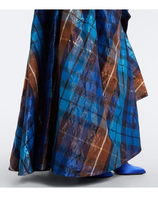 Vivienne Westwood Blue Chichi Draped Plaid Maxi Dress