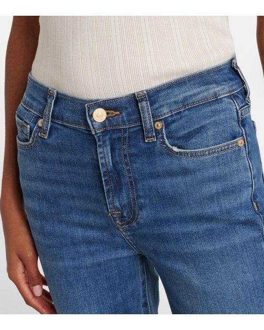 7 For All Mankind Blue Mid-Rise Flared Jeans