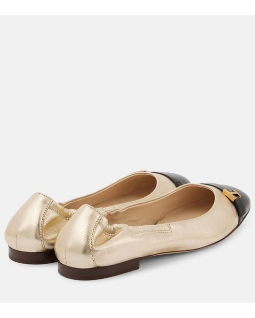 Tod's Natural Metallic Leather Ballet Flats