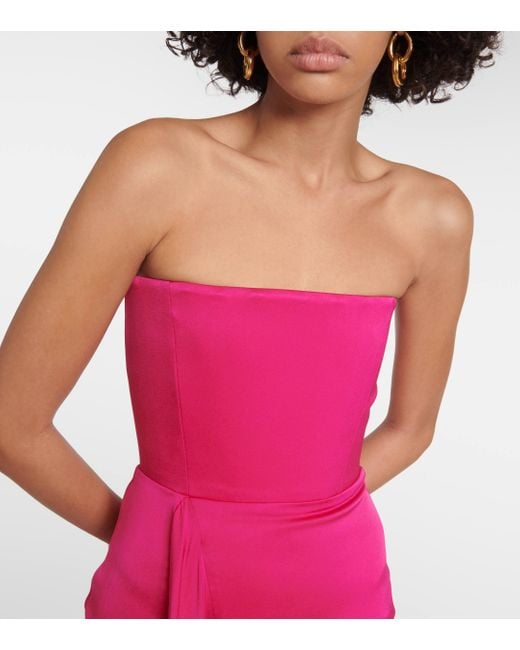 Alex Perry Pink Strapless Draped Crepe Satin Gown