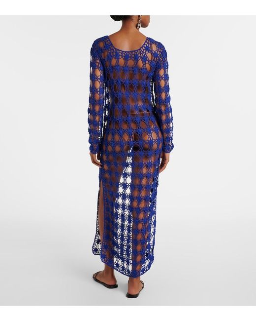 Anna Kosturova Blue Crochet Cotton Maxi Dress