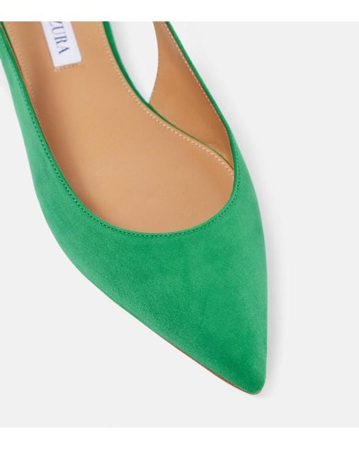 Aquazzura Green Purist Suede Slingback Flats