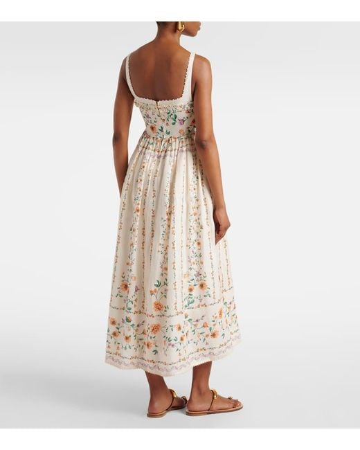 Agua Bendita White Bedrucktes Midikleid Barbara Aus Leinen