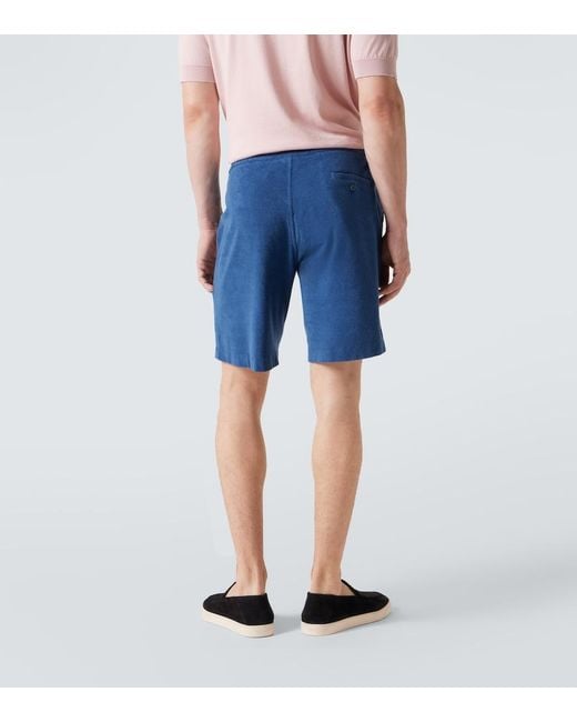 Fedeli Blue Cotton Terry Shorts for men