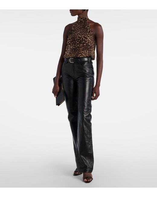 Nili Lotan Brown Alla Tie-Neck Leopard-Print Silk Top