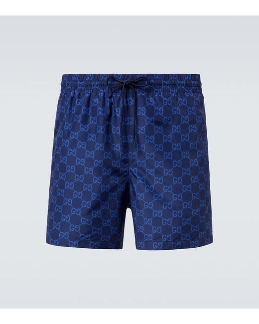 Gucci Blue Gg Supreme Web Stripe Swim Trunks for men