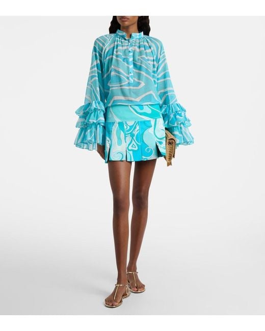Emilio Pucci Blue Orchidee Cotton-Blend Gabardine Miniskirt