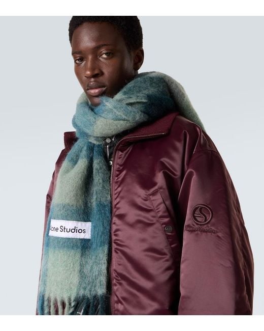 Acne Green Checked Alpaca And Wool-Blend Scarf for men