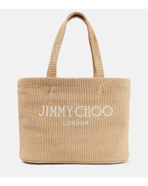 Jimmy Choo Natural Beach Logo Raffia Tote Bag