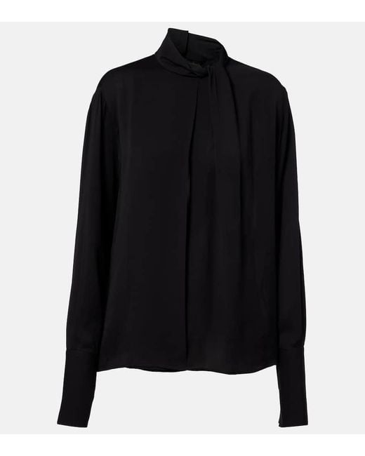 Tom Ford Black Draped Silk Satin Blouse