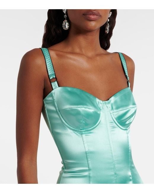 Dolce & Gabbana Green Bustier Satin Dress