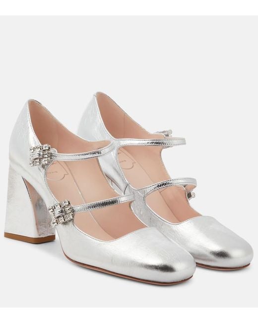 Roger Vivier White Babies Mini Tres Vivier Leather Pumps