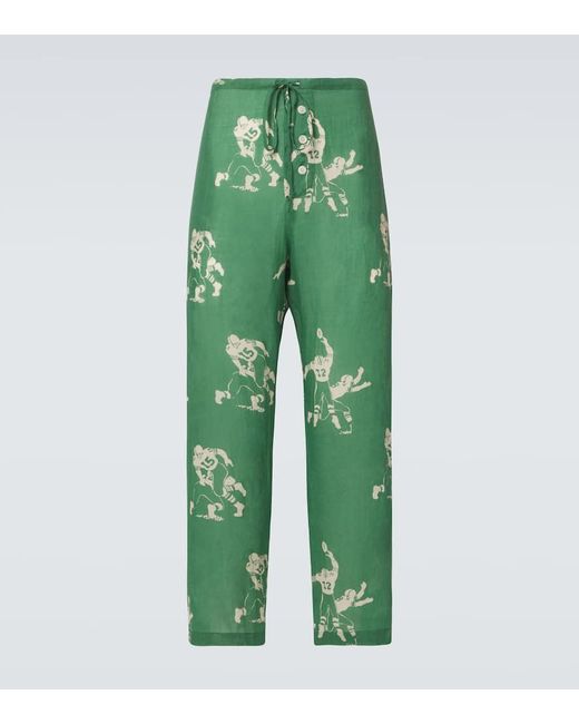 Bode Pyjamahose Football Silhouette Aus Leinen in Green für Herren