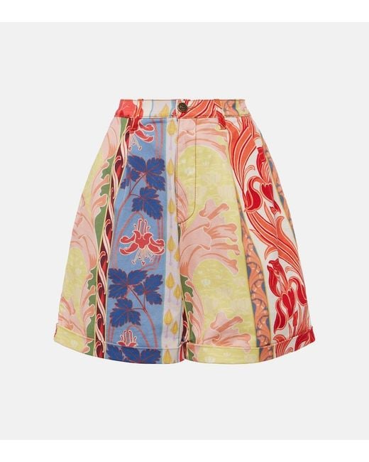 Etro Red Printed Denim Shorts