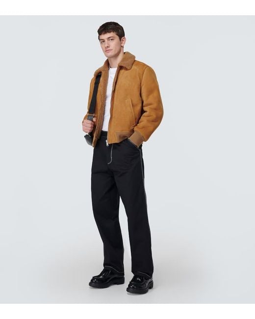 Prada Brown Shearling-Trimmed Suede Bomber Jacket