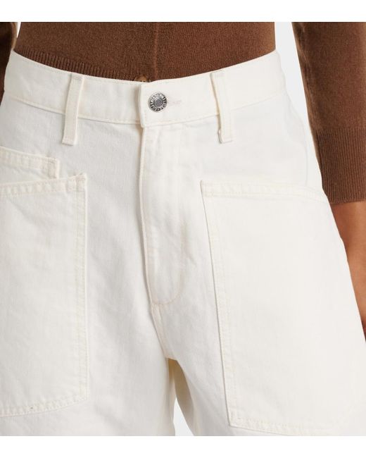 Nili Lotan White Shon High-Rise Barrel-Leg Jeans