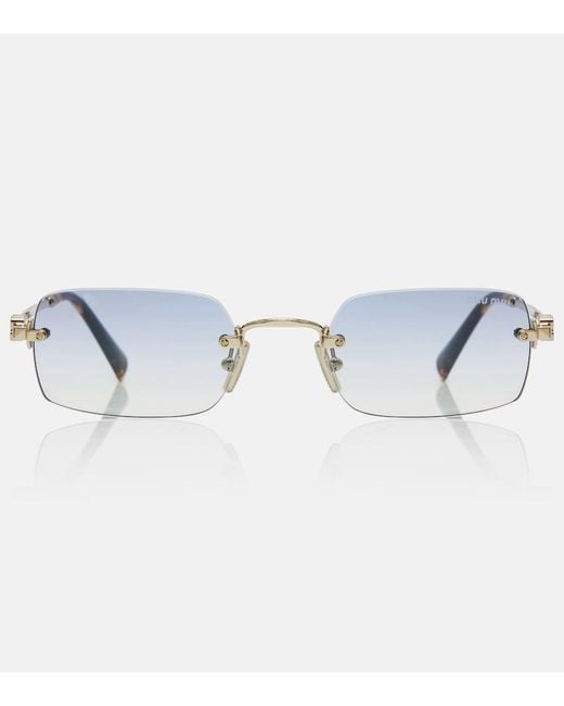 Miu Miu Blue Logo Rectangular Sunglasses