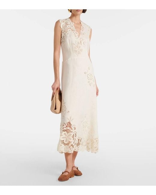 Ulla Johnson Natural Maxikleid Olivette Aus Leinen Mit Spitze