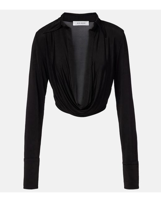 AYA MUSE Black Freya Draped Crop Top