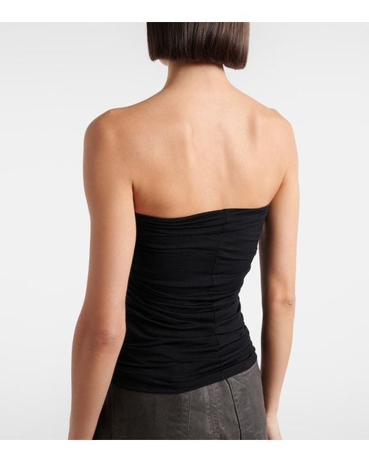 Rick Owens Black Cutout Ruched Strapless Top