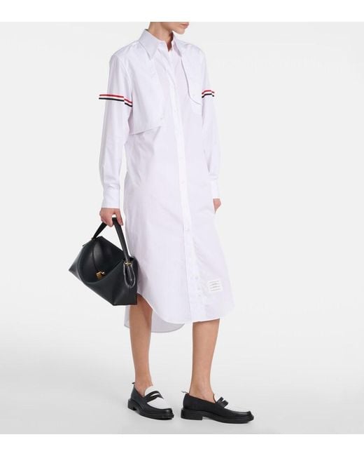 Thom Browne White Rwb Stripe Cotton Shirt Dress