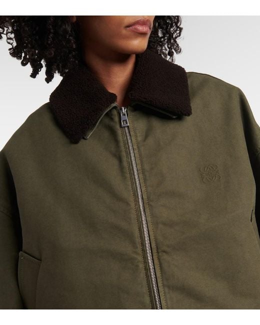 Loewe Green Shearling-Trimmed Cotton Twill Blouson