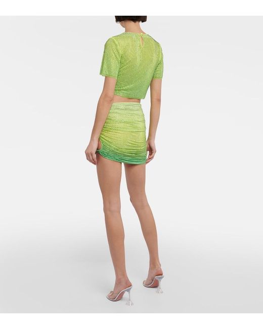 Self-Portrait Green Crystal-Embellished Crop Top
