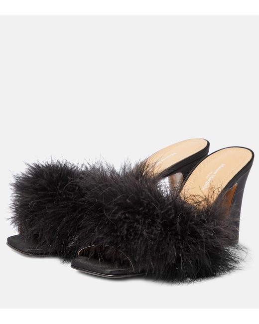 Maison Margiela Black Feather-Embellished Mules
