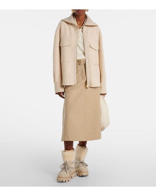 Chaqueta En Mezcla De Lana Con Cremallera Moncler de color Natural