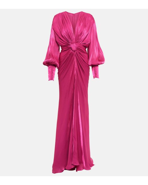 Costarellos Pink Seydoux Satin Georgette Gown