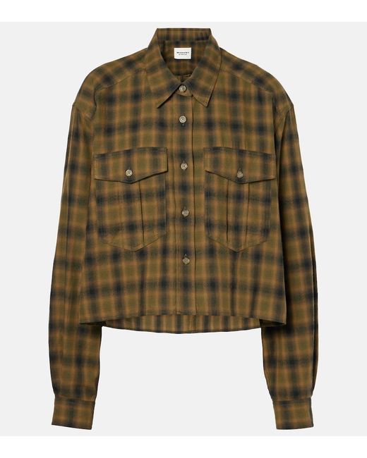 Isabel Marant Green Telina Plaid Cropped Cotton Shirt